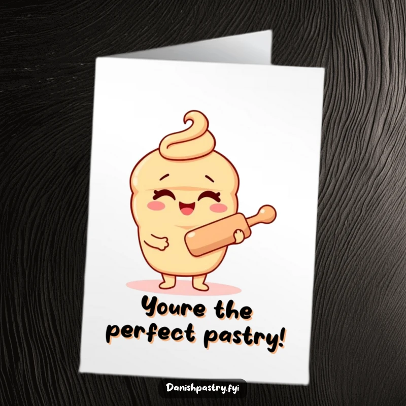 Funny Free Printable Congratulations Card with a winking Danish pastry character holding a rolling pin, ready to celebrate achievements.
