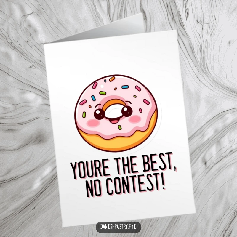 Funny Free Printable Congratulations Card: Cheerful donut character bouncing playfully, sprinkles wobbling, celebrating achievements with delight.