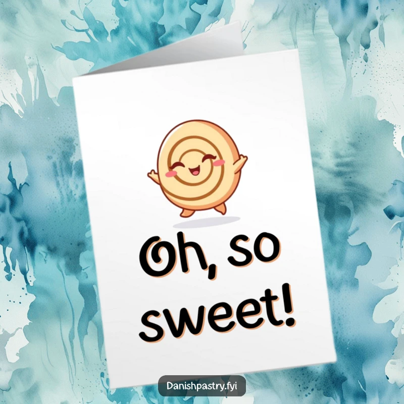 Funny Free Printable Congratulations Card: A cheerful cinnamon roll takes a victorious hop and winks, celebrating sweet success, a delightful greeting.