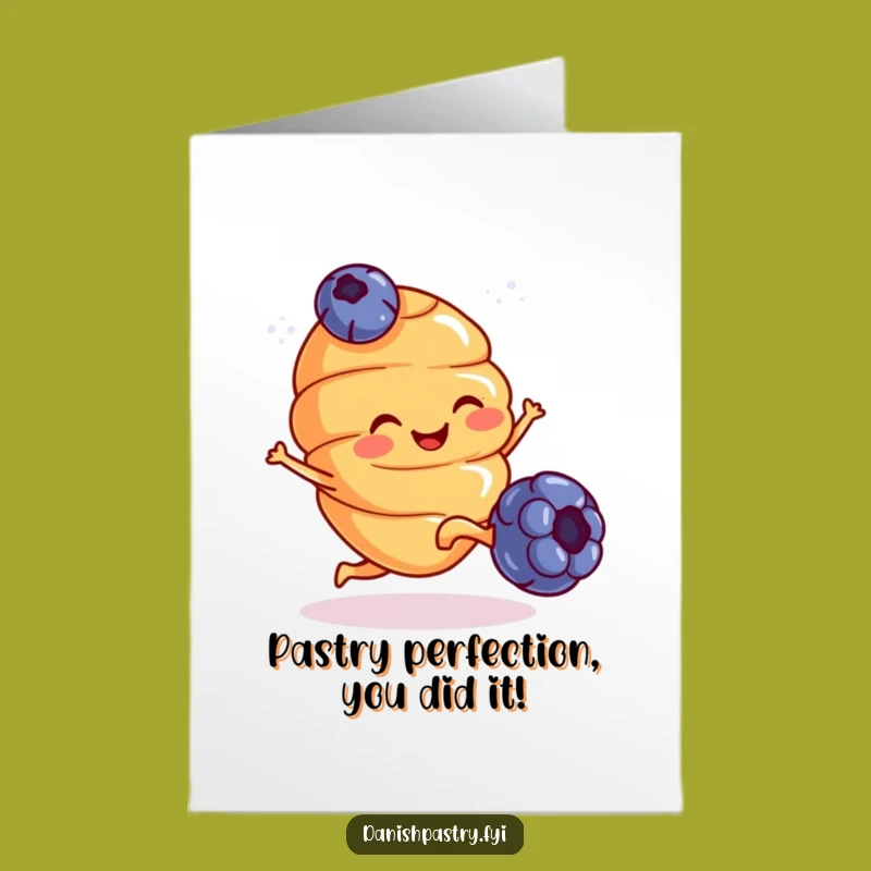 Free Printable Congrats Card: Croissant Kicking Blueberry Funny Downloadable Gift