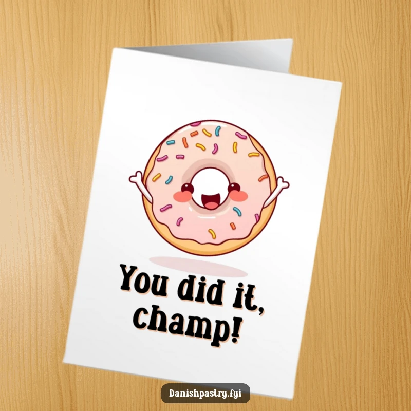 Funny Free Printable Congratulations Card with a happy donut skipping rope, celebrating a big achievement.