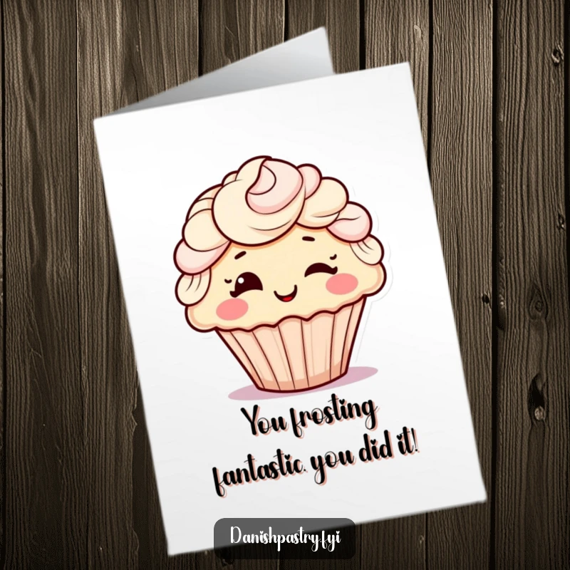 Free Printable Congratulations Card showcasing a cute cupcake with frosting hair winking, perfect for celebrating any success.
