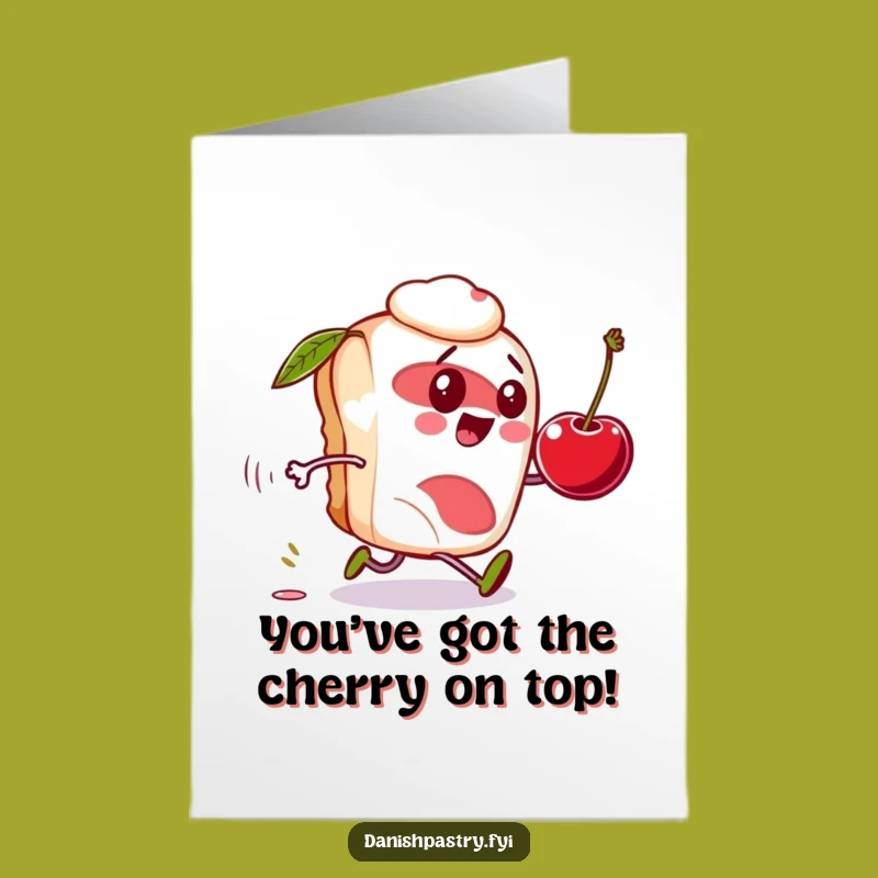 Free Printable Congrats Card: Danish Pastry Chasing Cherry Funny Gift