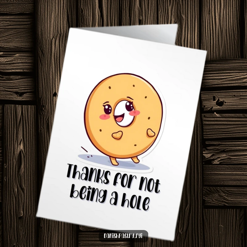 Funny Free Printable Thank You Card: Determined bagel character waddling uphill, symbolizing effort and gratitude with humor.
