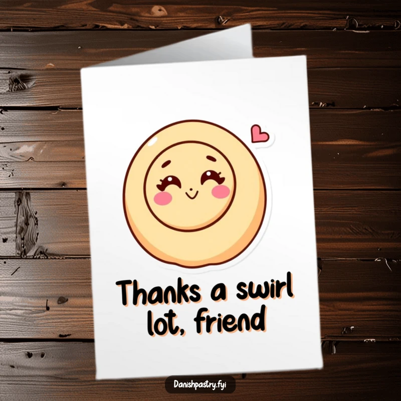 Funny Free Printable Thank You Card: Cinnamon roll character with a happy swirl, blowing a kiss to express sincere thanks and affection.