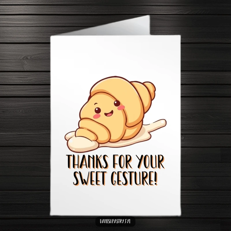 Funny Free Printable Thank You Card showcasing a happy croissant character in a delightful slide on a smooth icing path.
