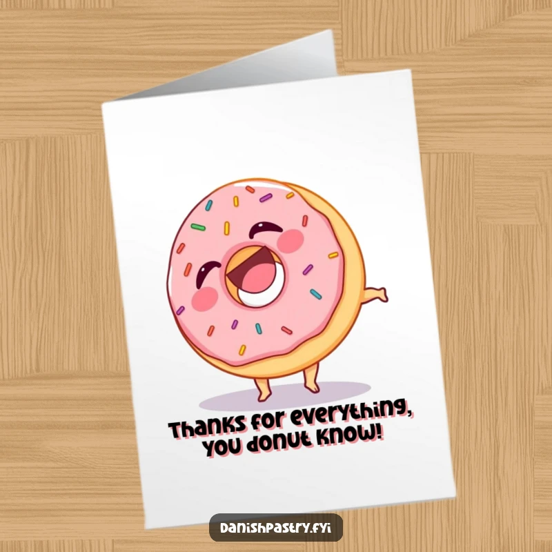 Funny Free Printable Thank You Card with a laughing donut doing a somersault, perfect for expressing sweet gratitude.