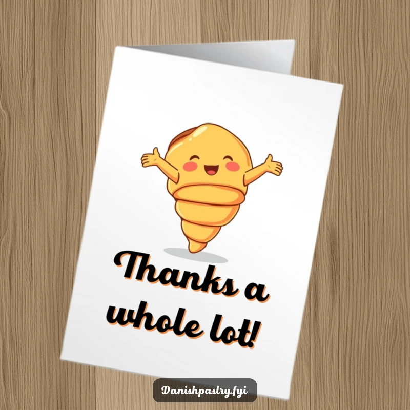 Funny Free Printable Thank You Card: A smiling croissant performs a joyful cartwheel, sending thanks with infectious energy.
