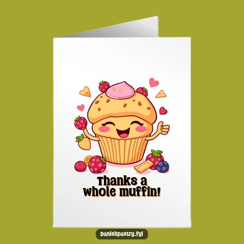 Free Printable Thank You Card: Muffin Juggling Berries Funny Downloadable Gift