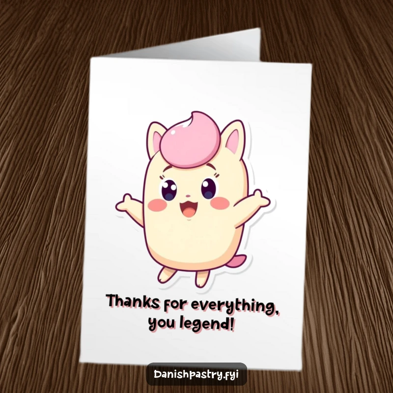 Funny Free Printable Thank You Card: Gleeful Twinkie character performing an excited jump, a charming downloadable message.