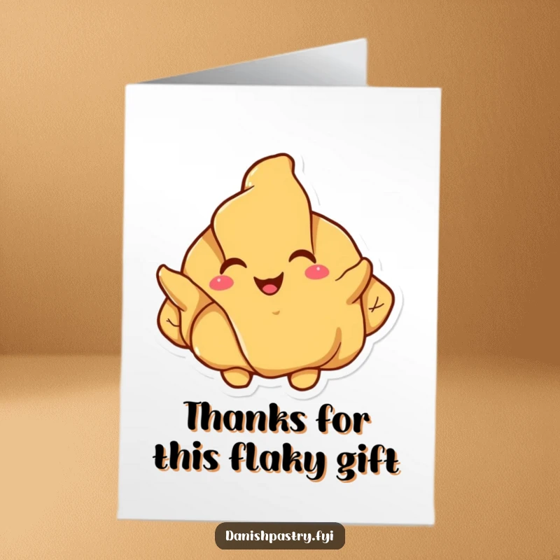 Funny Free Printable Thank You Card: Happy croissant character unfolding its flaky layers, expressing thanks with a smile.