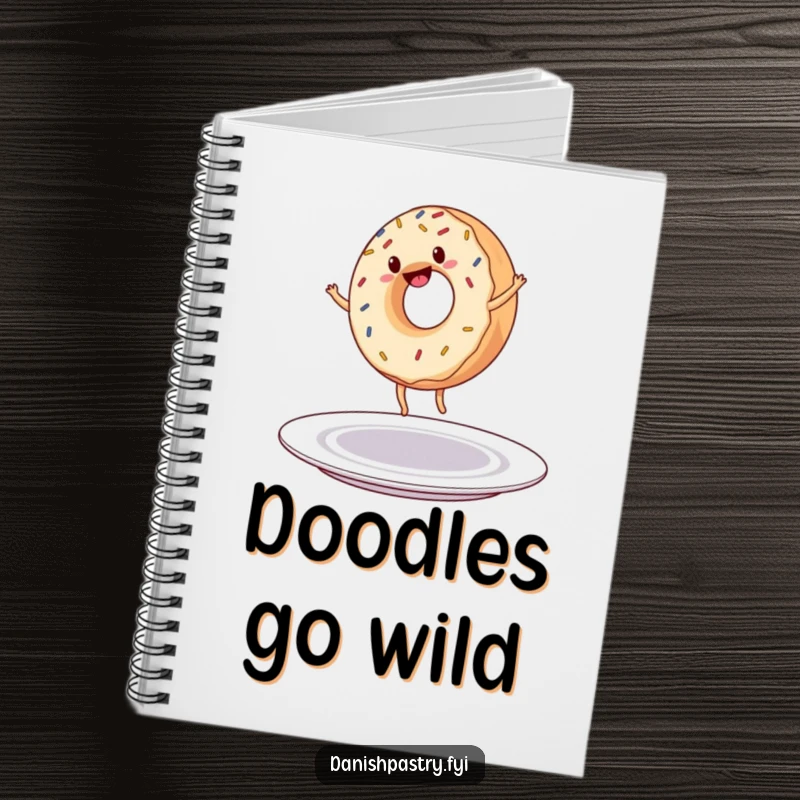Funny Notebook: A cheerful donut with sprinkles does a cartwheel on a plate, perfect for jotting down sweet ideas and funny thoughts.