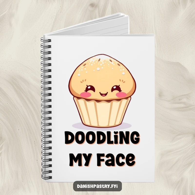 Funny muffin notebook, sugar-dusted character with a funny face, ideal for jotting down funny notes.