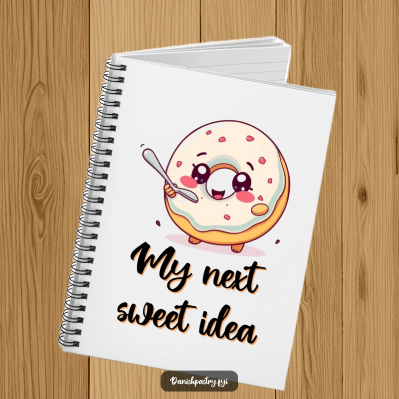 Funny Notebook: A delighted jelly donut with sparkling eyes humorously pursues a tiny spoon, a whimsical place for your notes.