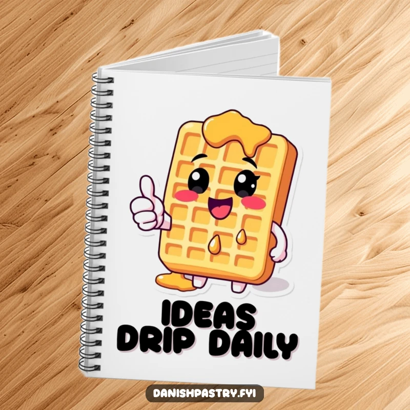 Funny Waffle Notebook with dripping syrup giving a thumbs-up, great for jotting notes with a side of breakfast humor.