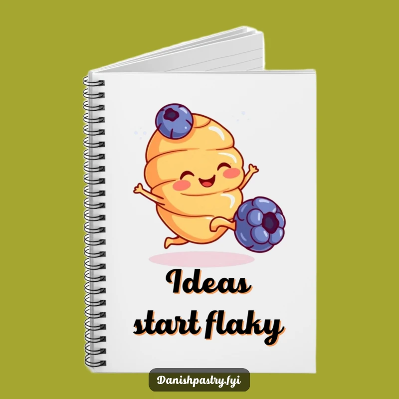 Funny Croissant Kicking Blueberry Notebook - Jot Down Ideas with Breakfast Fun