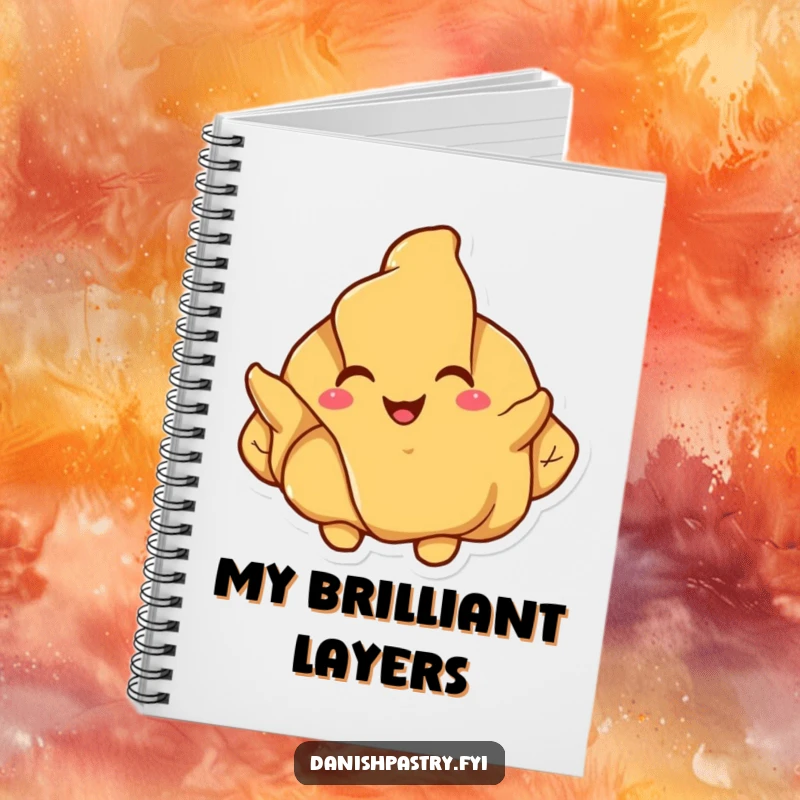Funny croissant notebook, a happy pastry character unfolding its flaky layers, perfect for jotting down sweet ideas.