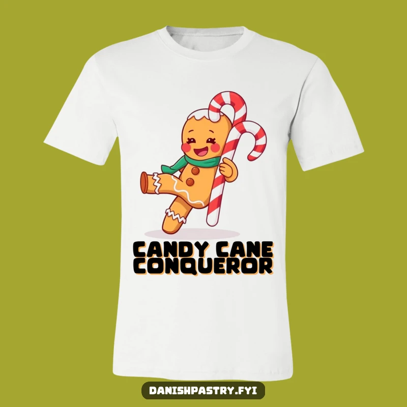 Funny Gleeful Gingerbread Man Kicking Candy Cane T-Shirt - Festive Fun Gift