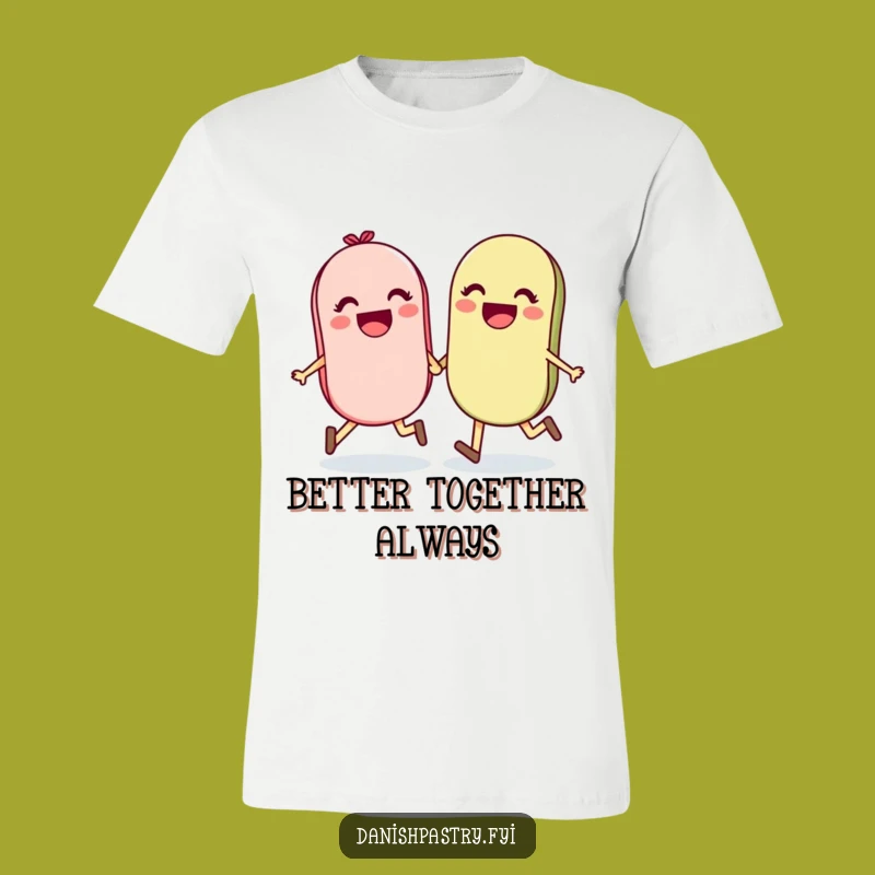 Funny Skipping Macarons T-Shirt - Happy Pair Holding Hands Tee