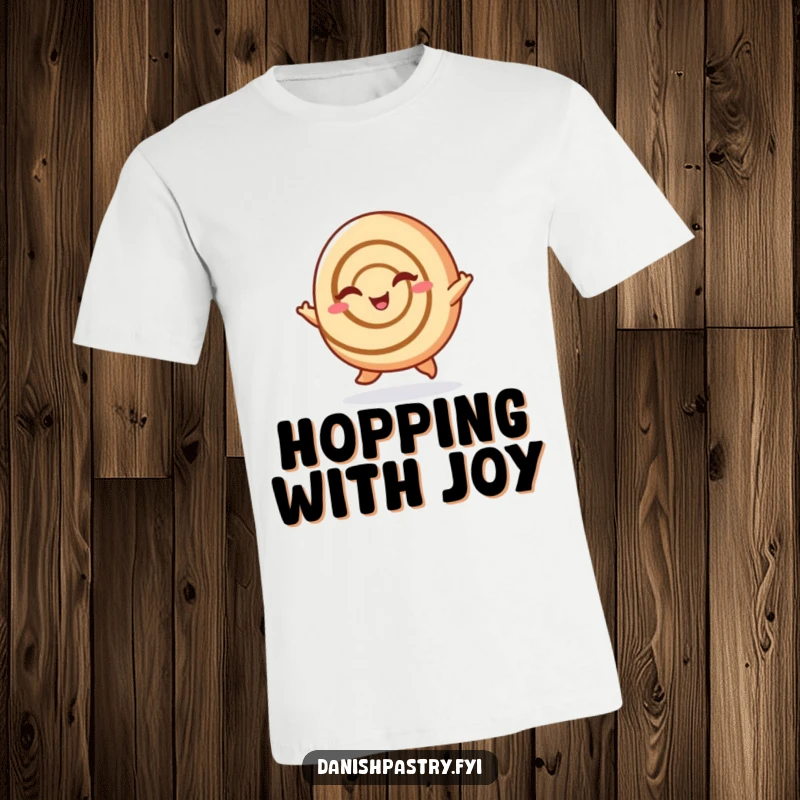 Funny Cinnamon Roll T-Shirt: A cheerful cinnamon roll does a little hop and wink, embodying joy and a great funny gift.