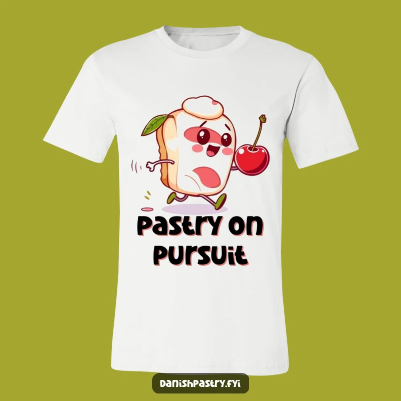 Funny Danish Pastry T-Shirt: Cherry Chase, Playful Humor, Ideal Funny Gift!
