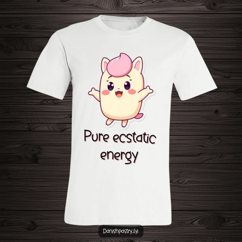 Funny Twinkie t-shirt, excited character with wide eyes jumping for joy, a truly hilarious gift.