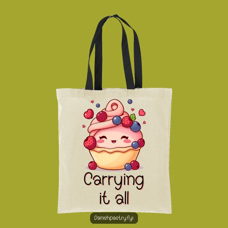 Funny Blushing Pastry Juggling Berries Tote Bag - Stylish Sweet Carryall Gift
