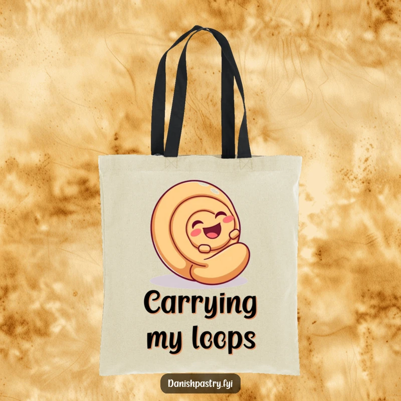 Funny Cinnamon Roll Roll Tote Bag with a laughing cinnamon roll rolling, perfect for carrying essentials with humor.