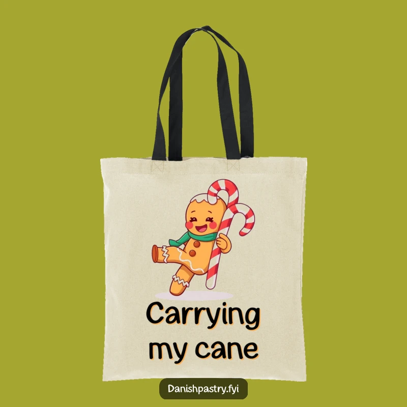Funny Gleeful Gingerbread Man Kicking Candy Cane Tote Bag - Festive Carryall Gift